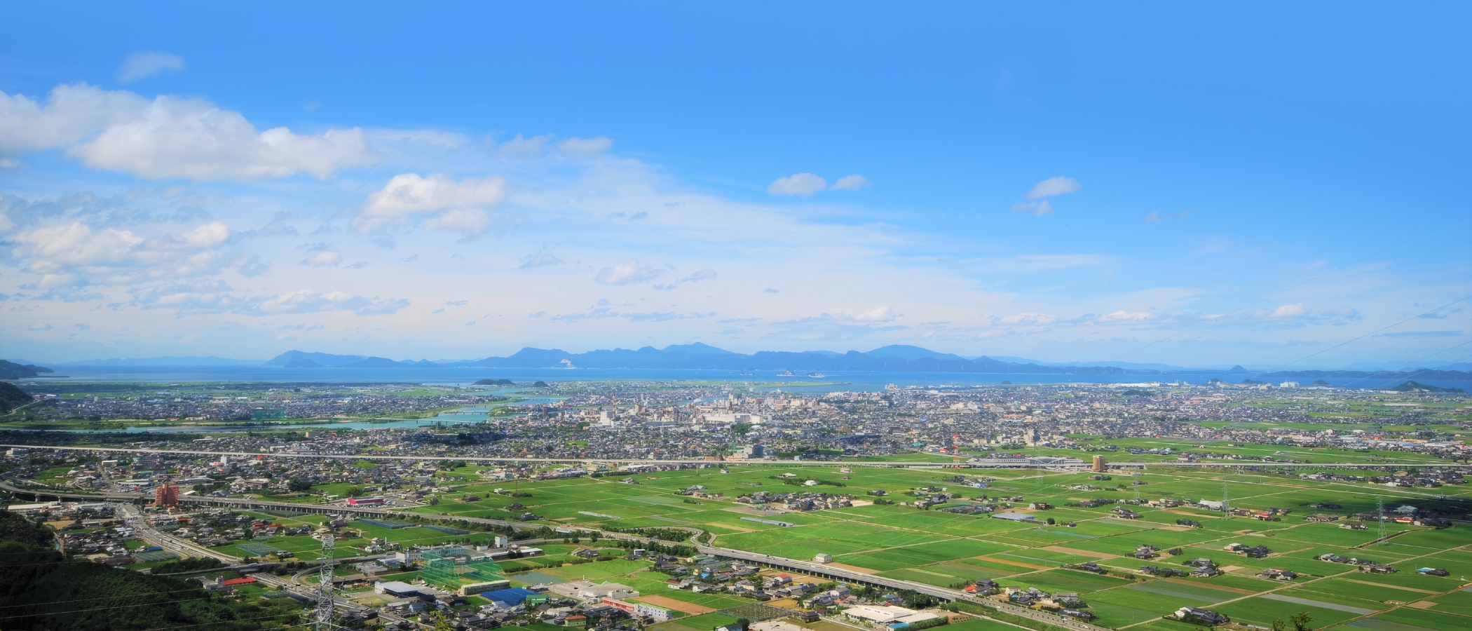 熊本の街と田畑を見わたす風景